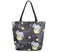 Tote Bag Space Cute Animal Stars Planets Borsa Di Tela Grande Capacità Borsa Shopper Alta Qualità Borse A Tracolla Per Shopping Scuola Lavoro 40X50CM