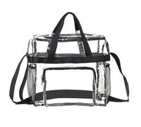 Tote Bag trasparente per stadio - Borsa tote trasparente approvata dallo stadio, borse tote con perno, borse da stadee con cerniera e tasche per lo shopping, Nero , Se référer au descriptif