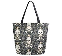 Tote Bag Vintage Skulls Bones Crown Borse A Tracolla Grande Capacità Borsa Di Tela Riutilizzabile Borsa Shopper Per Lavoro Donna Scuola 40X50CM