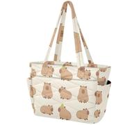 Tote Bags per le donne 15.6 "Borsa per computer portatile da palestra borsa da lavoro borsa da lavoro leggera borsa da donna carina capibara giallo limone animale minimalista