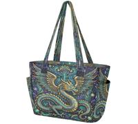 Tote Bags per le donne 15,6 pollici borsa per computer portatile palestra viaggio borsa da lavoro gonfia leggera borsa da donna Plus Cool Dragon Fantasy vetro colorato drago mosaico design