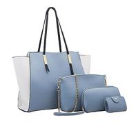 Tote Bags per le donne moda signora pelle tre pezzi borsa a tracolla portafoglio borsa a tracolla borsa a tracolla portatile borsa a tracolla tela cerata Tote, Blu, Taglia unica