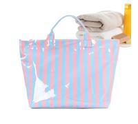 Tote con righe lucide, grande borsa da vacanza impermeabile con finitura lucida, per spiaggia, per le donne, l' , i viaggi, la palestra, la scuola, l'istituto, l'ufficio, la piscina, Rosa blu