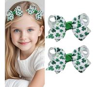 Totelux Fermagli per capelli con fiocco per il giorno di San Patrizio, con stampa di trifoglio, fiocco e nastro grosgrain, accessori per capelli per donne e ragazze, 2 pezzi