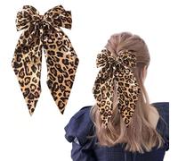 Totelux Fermaglio per capelli con fiocco leopardato con stampa di ghepardo, grandi fiocchi per capelli, per donne e ragazze, in raso di seta, vintage, invernale, vacanze, Natale, accessori per capelli