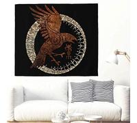 Totem - Arazzo etnico con corvo e corvo, motivo corvo, con rune scandinave, da appendere alla parete, decorazione murale per uccelli, decorazione da parete, 150 x 150 cm, colore: bianco