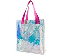 TotePrint Borsa olografica impermeabile trasparente, borsa laser da ragazza, borsa da spiaggia, borsa per la spesa in PVC, per sport, lavoro, viaggi di sicurezza, stadio o concerto., Manico rosa, 35 x