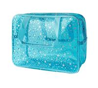 TotePrint Clear Star - Trousse grande per cosmetici e custodia da viaggio con manico, materiale resistente, design con cerniera, ideale per trucchi, accessori da viaggio (blu)