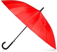 totes Grande ombrello ecologico con 24 stecche a costine, con manico curvo classico a J, rosso, taglia unica, da donna e da uomo, con apertura automatica a 24 costine, con manico curvo classico a J