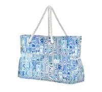 Totes blu di grande capacità del grano di vetro per lavoro con le tasche laterali la grande borsa da spiaggia con i supporti di tazza sul lato