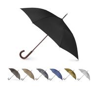 Totes Eco Ombrello con apertura automatica, manico classico in legno a J stick con impugnatura facile, antivento, impermeabile e durevole, design a baldacchino - versatile da viaggio, perfetto per i