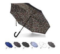 totes Inbrella, ombrello pieghevole con chiusura inversa, grande gocce di pioggia, blu e blu navy, ecologico, taglia unica, ombrello con chiusura automatica inBrella con gancio a J, antivento e