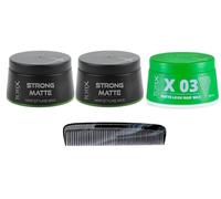 TOTEX Cera per capelli I Hair Styling Wax da 150 ml, confezione da 3 pezzi con pettine tascabile marmorizzato Trova il tuo look I (3 pezzi fruttati, 2 resistenti opachi, 1 cera verde acqua)
