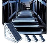 TOTHDATE Set di 4 luci solari per scale per esterni, luce bianca fredda, luce solare a gradini per esterni, IP67, impermeabile, per pavimento, veranda, cortile, sentieri e marciapiedi