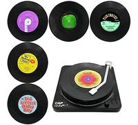 TOTHDATE Set di 6 Sottobicchieri, a forma di dischi in vinile，Sottobicchieri Divertenti Rotondi Antiscivolo per Bevande Caffè Tè Novità per Bar Caffetterie Casa Pub Temi Feste, Stile 1