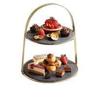 TOTIKI Alzatina per Dolci Alzata for Torta con Vassoi Rotondi in Ardesia E Finitura in Ottone Dessert per Torte