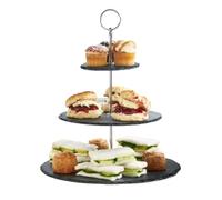 TOTIKI Alzatina per Dolci Alzata for Torta Rotonda in Ardesia Naturale con Bordi Grezzi, Espositore A 3 Livelli Dessert per Torte(25cm)