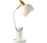 TOTIKI Lampada da Scrivania Lampada da Tavolo Regolabile per La Protezione degli Occhi con Comodino Portapenne Adatta per L'Ufficio della Camera Letto Tavolo(White,Push Button Switch)