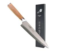 Totiko Chef Knife Professionale in Acciaio Damasco, Coltello da Cucina Professionale Giapponese da Carne, Pesce e Verdura, Lama da 21cm, Yukimura, Manico in Ulivo, Coprilama Incluso Japan Knives