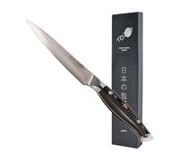 Totiko Coltello Professionale in Acciaio Damasco, Coltello da Cucina Professionale Giapponese da Bistecca, Utility da Carne, Lama da 12,5cm, Yoshinaka Damascato, Manico in resina G-10 Japan Knives