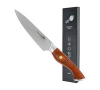 Totiko Coltello Professionale in Acciaio Damasco, Coltello da Cucina Professionale Giapponese da Bistecca, Utility da Carne, Lama da 12,5cm, Toyotomi Damascato, Manico in Legno di Rosa Japan Knives