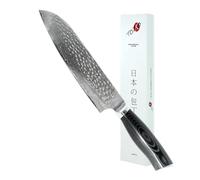 Totiko Coltello Professionale in Acciaio Damasco, Coltello da Cucina Professionale Giapponese da Carne, Pesce, Verdura, Lama 19cm, Santoku Damascato, Manico in Resina Micarta - Yukimura Japan Knives