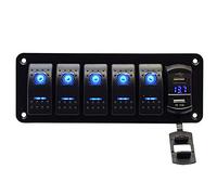 TOTMOX Pannello interruttore a ricarica USB doppio 12V-24V per navi, barche yacht camper, pannello interruttore impermeabile con display di tensione digitale Protezione multistrato luce LED