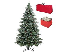 Totò Piccinni Albero di Natale Artificiale Folto, Effetto Realistico, Facile Montaggio, Ignifugo con Borsone e Porta Palline (150 cm, BERRY Punte Innevate e Bacche)