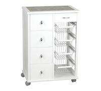 Totò Piccinni Carrellino in Legno da cucina con Rotelle Mattonelle e Cestelli in Acciaio (Bianco, Pokerino + Salvaspazio)