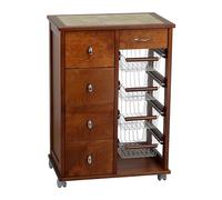 Totò Piccinni Carrellino in Legno da cucina con Rotelle Mattonelle e Cestelli in Acciaio (Ciliegio, Pokerino + Salvaspazio)