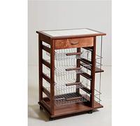 Totò Piccinni Carrellino in Legno da Cucina con Rotelle Mattonelle e Cestelli in Acciaio (con Cassetto e Bottigliera, Noce)