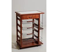 Totò Piccinni Carrellino in Legno da Cucina con Rotelle Mattonelle e Cestelli in Acciaio (con Cassetto e Bottigliera, Ciliegio)