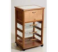 Totò Piccinni Carrellino in Legno da Cucina con Rotelle Mattonelle e Cestelli in Acciaio (con Portapane, Rovere)