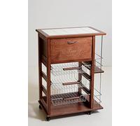 Totò Piccinni Carrellino in Legno da Cucina con Rotelle Mattonelle e Cestelli in Acciaio (con Portapane e Bottigliera, Noce)