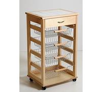 Totò Piccinni Carrello Cucina MADE IN ITALY PORTAFRUTTA RUOTE E CASSETTO PORTA FORNO PORTATV (NATURALE)