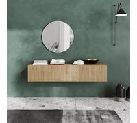 Totò Piccinni Consolle Sospesa MODULA, Mobile Multiuso a Parete con Anta Reversibile, 2 Vani Interni, Toeletta Camera da Letto o Ingresso, Made in Italy, 138x30x29 cm (Cannettato Rovere Cadiz)