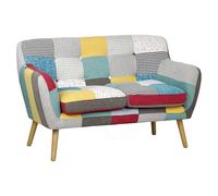 Totò Piccinni Divano 2 Posti in Tessuto PATCHWORK imbottito con Braccioli e gambe NATURALI