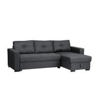 Totò Piccinni Divano Angolare ROMA 3 Posti con contenitore e cassettone in tessuto imbottito con braccioli (Grigio Scuro)