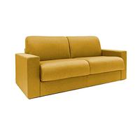 Totò Piccinni Divano Letto Ribaltone Matrimoniale Imbottito con Braccioli, Materasso 14cm, L194cm x P93cm x H67cm (Tessuto Giallo Mostarda)