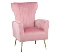 Totò Piccinni Poltrona CASTEL in Velluto imbottita con Gambe in metallo finitura oro design Vintage (Rosa)