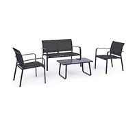 Totò Piccinni Salottino da Giardino ARENT da esterno con divano e poltrone in metallo e textilene tavolino con piano in vetro (Antracite/Antracite)