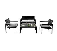 Totò Piccinni Set HAITI Salottino Completo di Divano 2 Poltrone e Tavolino Struttura in Metallo e piano in Polietilene con Cuscini (Nero)