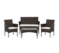 Totò Piccinni Set PRAGA Salotto Completo di Divano 2 Poltrone e Tavolino in Vetro e Poly Rattan Struttura in Acciaio con Cuscini (Marrone)