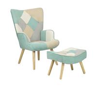 Totò Piccinni SET SIESTA Poltrona con Sgabello Design Patchwork Multicolore Gambe in Legno di Faggio (Patchwork Sky)