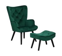 Totò Piccinni SET SIESTA Poltrona con Sgabello di Design Gambe nere in Legno di Faggio (Velluto Verde)