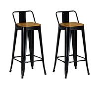 Totò Piccinni Sgabello Industry con SEDUTA in LEGNO e schienale in Metallo Design Industriale (2 Sgabelli, Nero)