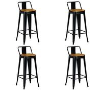 Totò Piccinni Sgabello Industry con SEDUTA in LEGNO e schienale in Metallo Design Industriale (4 Sgabelli, Nero)