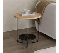 Totò Piccinni Tavolino da Salotto RONDO in legno con 2 Piani con gambe in metallo Diametro 40x45h (Naturale/Marmo Nero)