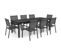 Totò Piccinni Tavolo LINOSA Allungabile in alluminio rettangolare ideale per giardino con piano a doghe dal design moderno (Antracite, Set Tavolo 200/300 + 8 Poltrone)