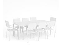 Totò Piccinni Tavolo SALINA Allungabile in alluminio rettangolare ideale per giardino con piano a doghe dal design moderno (Bianco, Set Tavolo 200/300 + 6 Sedie + 2 Poltrone)